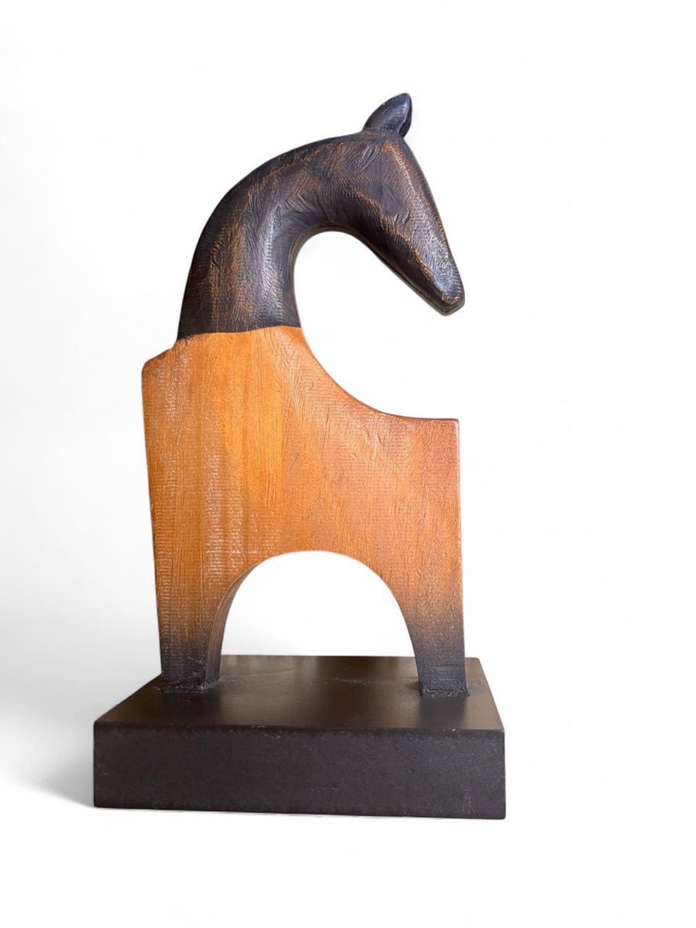 Handcrafted Two-Tone Wooden Folk Art Horse Sculpture Brown Black